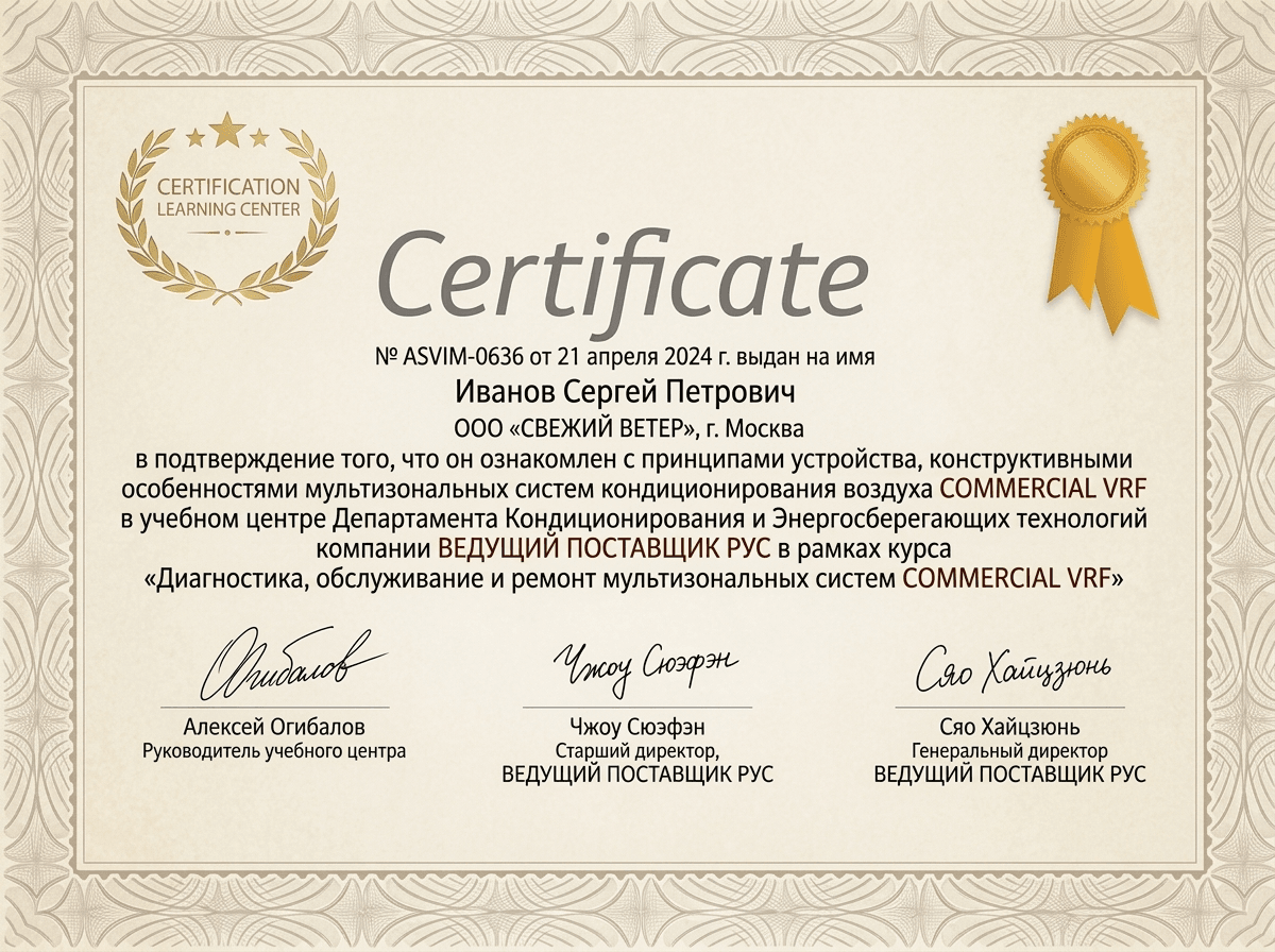 Сертификат авторизованного сервисного центра Nivona